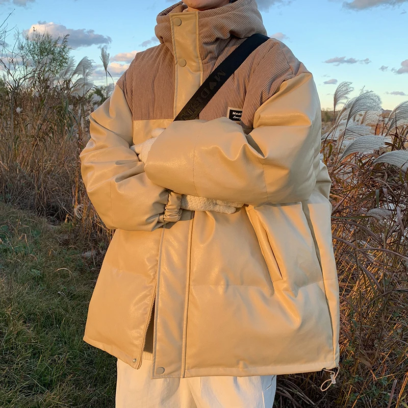 Winter Jacket Men Warm Fashion Casual Thickened Leather Jacket Men Streetwear Loose Hooded Short Coat Mens Parker Clothes M-2XL