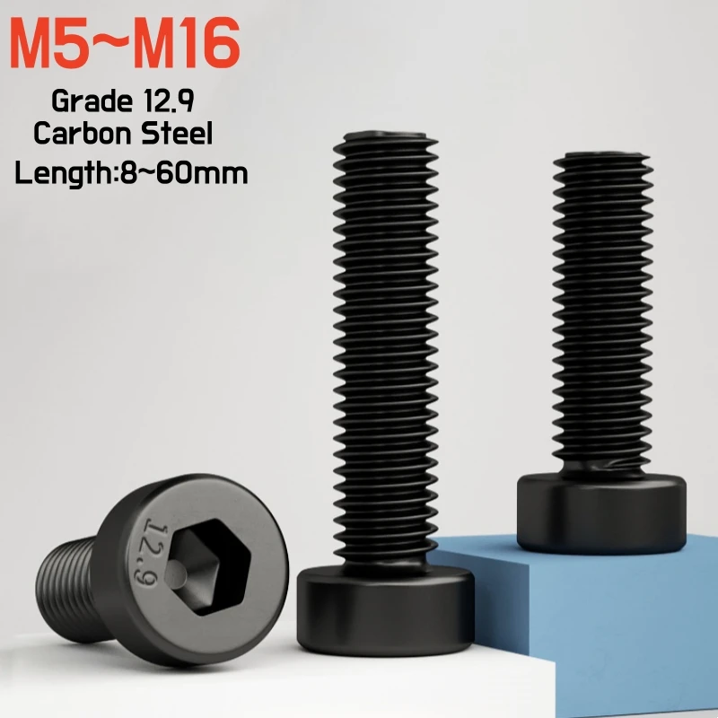 

1 ~ 10 шт. класс 12,9, черная углеродистая сталь DIN7984, шестигранная головка, тонкий короткий винт с низкой головкой M5 M6 M8 M10 M12 M14 M16