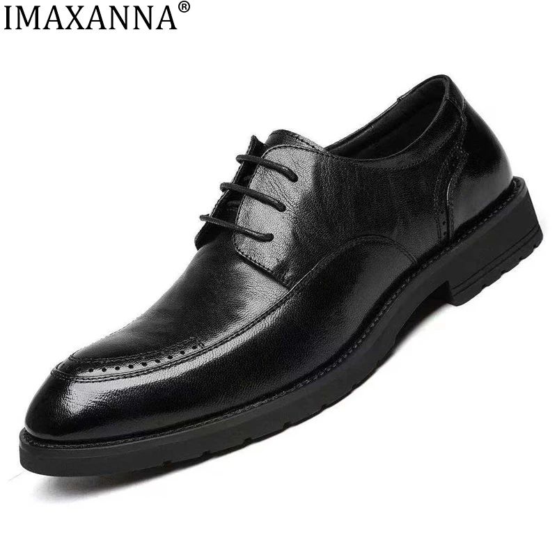 IMAXANNA Men Genuine Leather Dress Shoes Fashion Formal Shoes Man Wedding Party Style Comfy Classic Design Casual Shoe