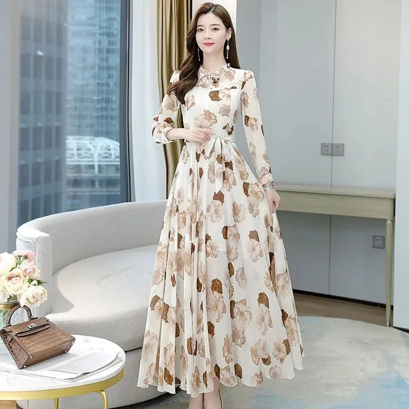 Женское Пляжное Платье макси с длинным рукавом Элегантное синее шифоновое