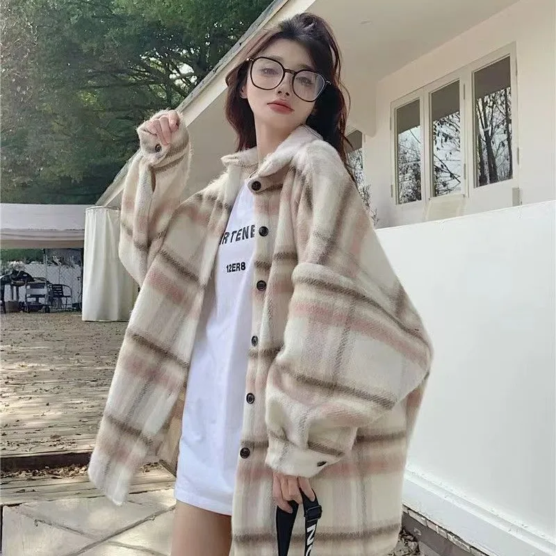 Женское флисовое пальто DAYIFUN в полоску Осенний однобортный Топ с рукавом летучая