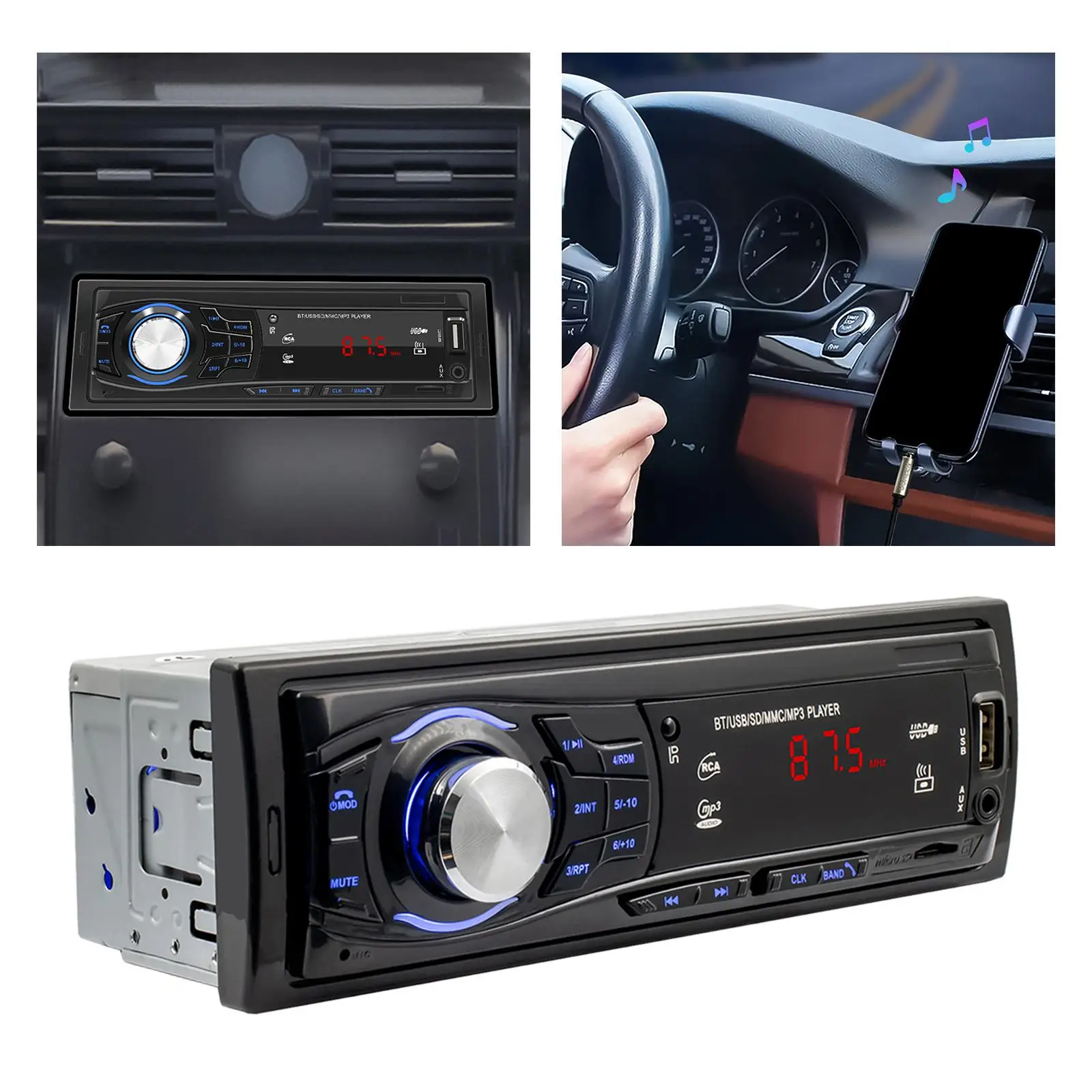 

Автомобильный MP3-плеер AUX с рулевым колесом, дистанционным выходом RCA, USB-приводом, FM-радио