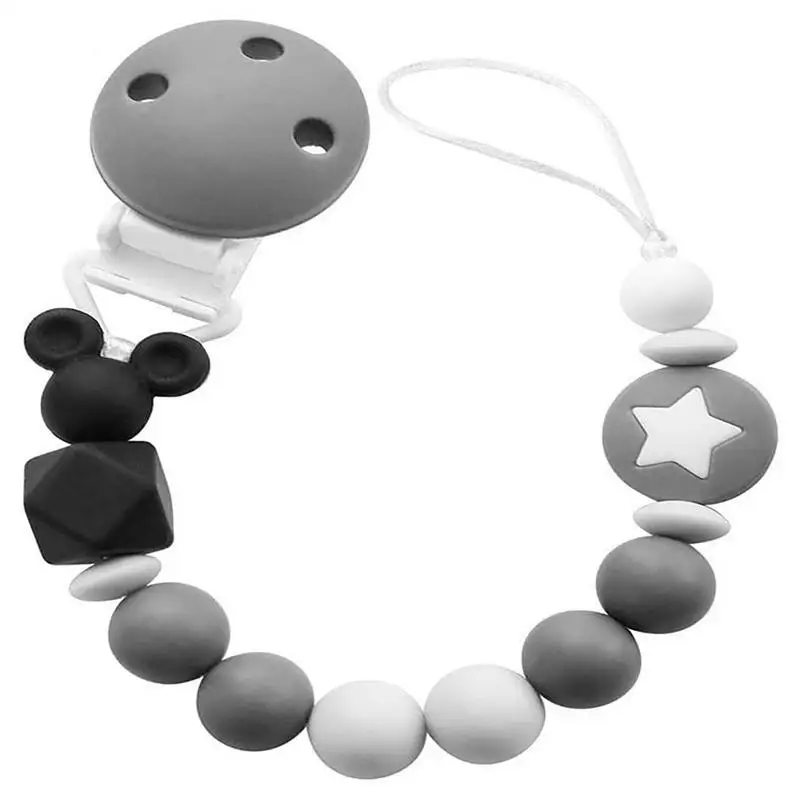 

Newborn Baby Boys Girls Pacifier Clip Holder Silicone Teething Beads BPA Free Soothie Binky Teethers Toys For Shower Gift