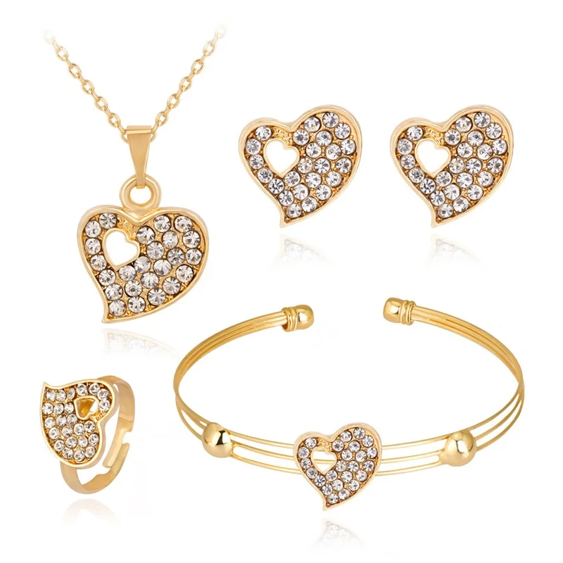Ожерелье и серьги в форме сердца из сплава с бриллиантами