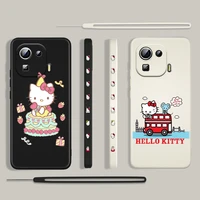 anime hello kitty cute for xiaomi mi 12 11 11i 10 10s 9 6 ultra lite pro se 4g 5g silicone liquid left rope phone case cover