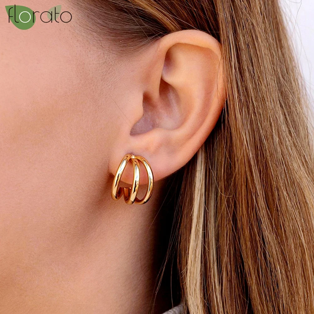 

925 Sterling Silver Needle Minimalist 24K Gold Earrings 20mm Large Hoop Earrings for Women Premium Stud Earrings Punk Jewelry