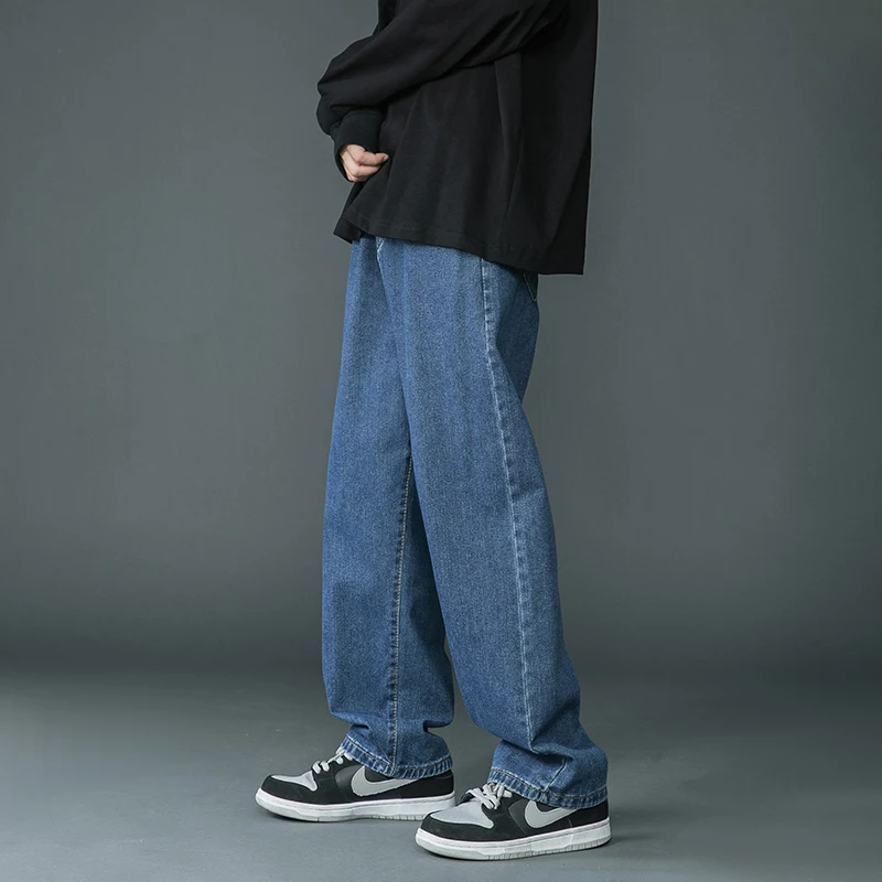 Korean Fashion Blue Pink White Jeans Streetwear Hip Hop Baggy Denim Trousers Straight Wide Leg Pants