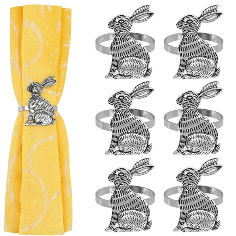 

Пасхальные кольца для салфеток, металлические кольца для салфеток в форме кролика из сплава для Пасхальной вечеринки, банкета, праздничног...