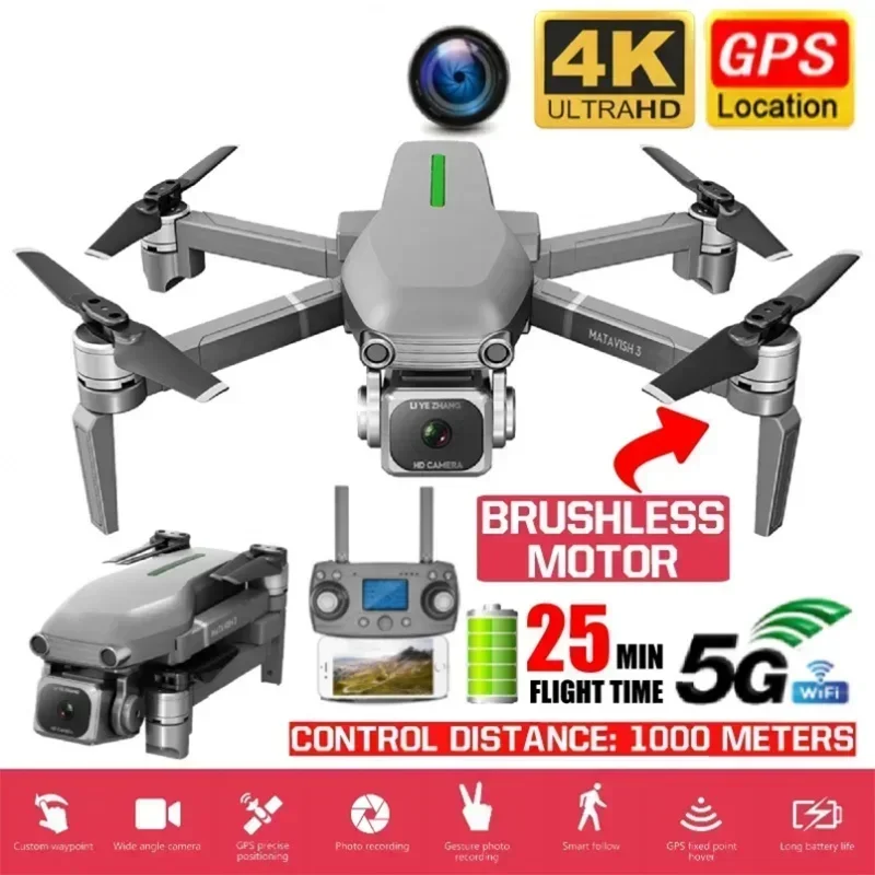 

L109 MATAVISH 3 GPS Drone 4K HD Camera 5G WIFI FPV 1KM X50 ZOOM Brushless Foldable Quadcopter RC Drones Distance 25 Minutes Toy