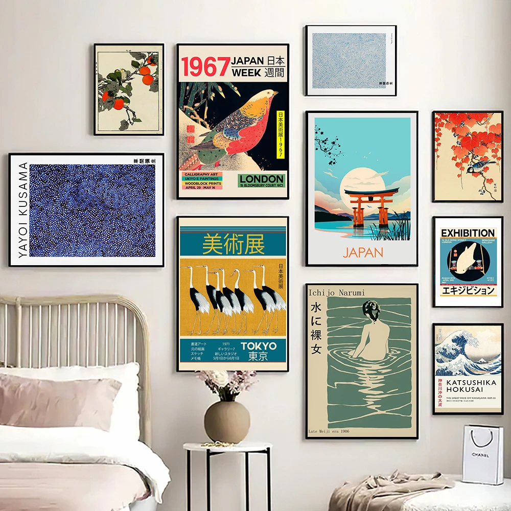 

Japanese Travel Canvas Prints Katsushika Hokusai Art Exhibition Poster Painting Yayoi Retro Wall Pictures For Living Room Decor