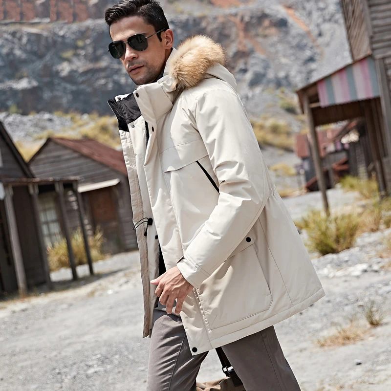 2022 NEW -40 Degrees Top Quality White Duck Down Jacket Men Thick Winter Big Fur Collar Warm Parka Waterproof Windproof