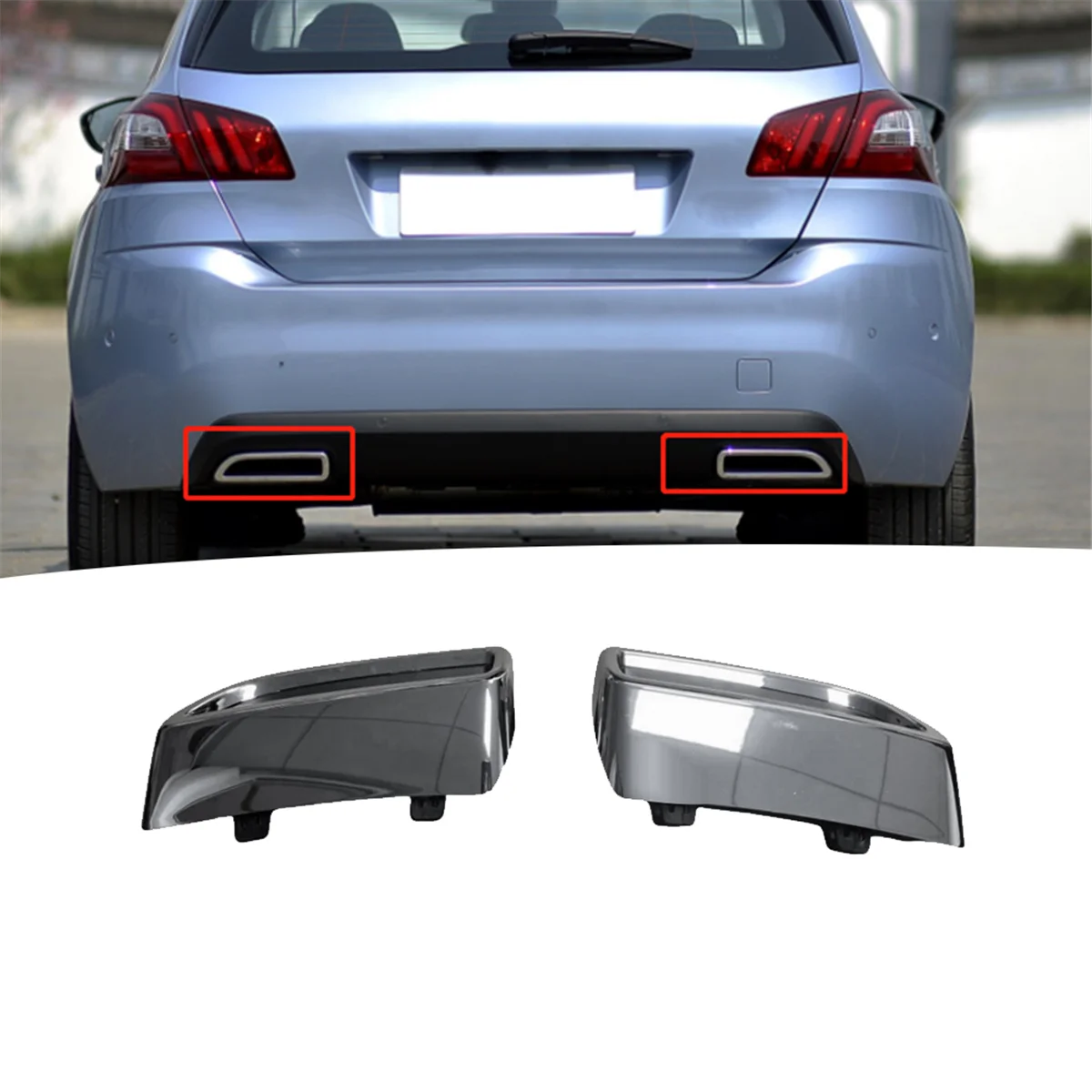 1Pair Car Tail Throat Exhaust Pipe Cover Trim 9811520280 9811520080 for Peugeot 308S 2015-2020 Rear Bumper Bracket