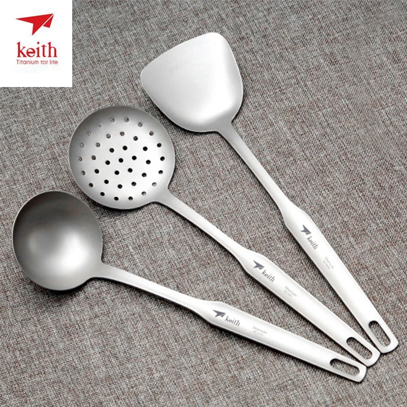 

Three-piece Suit Keith Titanium Spatula Titanium Soup Spoon Colander Long Handle Cooking Shovel Kitchen Tools Ti8703