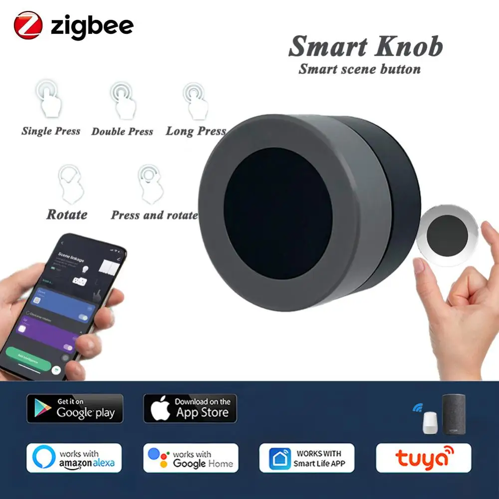 

Tuya ZigBee Smart Knob Switch Wireless Scene Switch Button Controller Battery Powered Automation Scenario Smart Home Life App