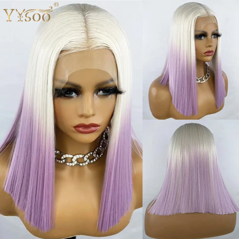 YYsoo Short 13x4 Futura Glueless Synthetic Lace Front Wigs For Women Silky Straight Bob Wig 60TPurple Ombre Lace Wig Daily Used