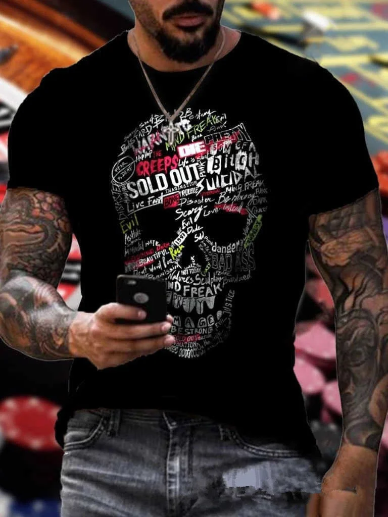 

Men Personality Characteristic Design Fun Men Tide Models Daily Versatile Simple T-shirt Casual Horror Short Sleeve Print