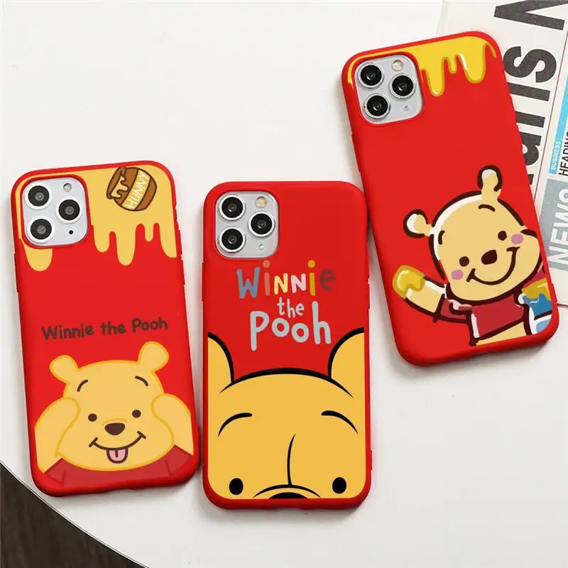 

Disney Winnie the Pooh Bear Phone Case For iphone 13 12 11 Pro Max Mini XS 8 7 6 6S Plus X SE 2020 XR Red Cover