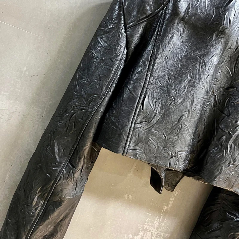 Женская короткая куртка из козьей кожи с импортной складкой модное пальто для