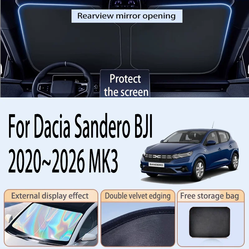Фото Складной отражатель солнцезащитный козырек для Dacia Sandero BJI 2020 ~ 2026 MK3, лобовое стекло автомобиля, солнцезащитный козырек, теплоизоляция, летние автоаксессуары №2