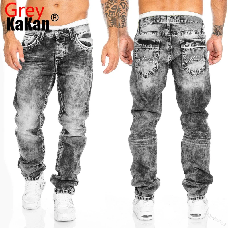 Kakan - European and American New Snowflake Personalized Jeans for Men, Trendy Casual Straight Length Jeans K49-2613