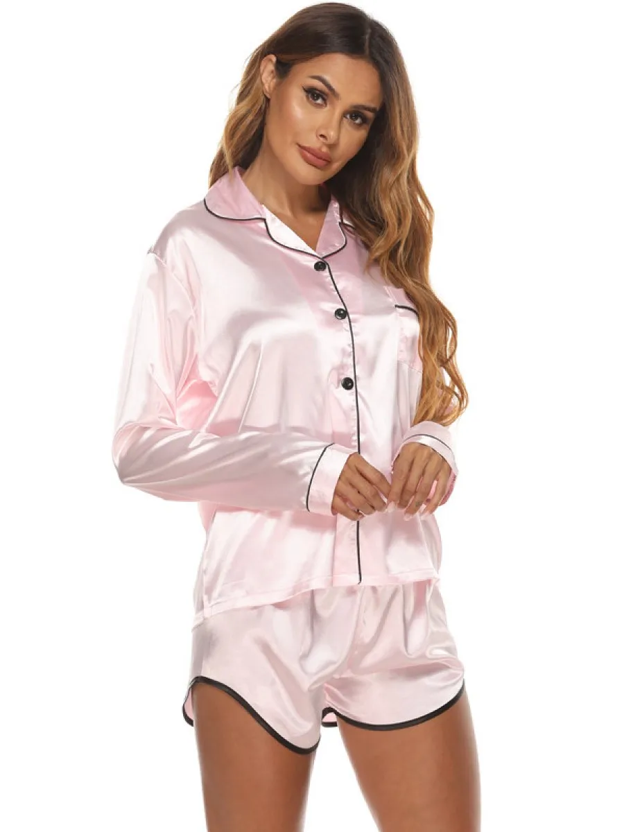 Pajamas Women's European and American Long-sleeved Shorts European and American Loungewear Summer Ladies