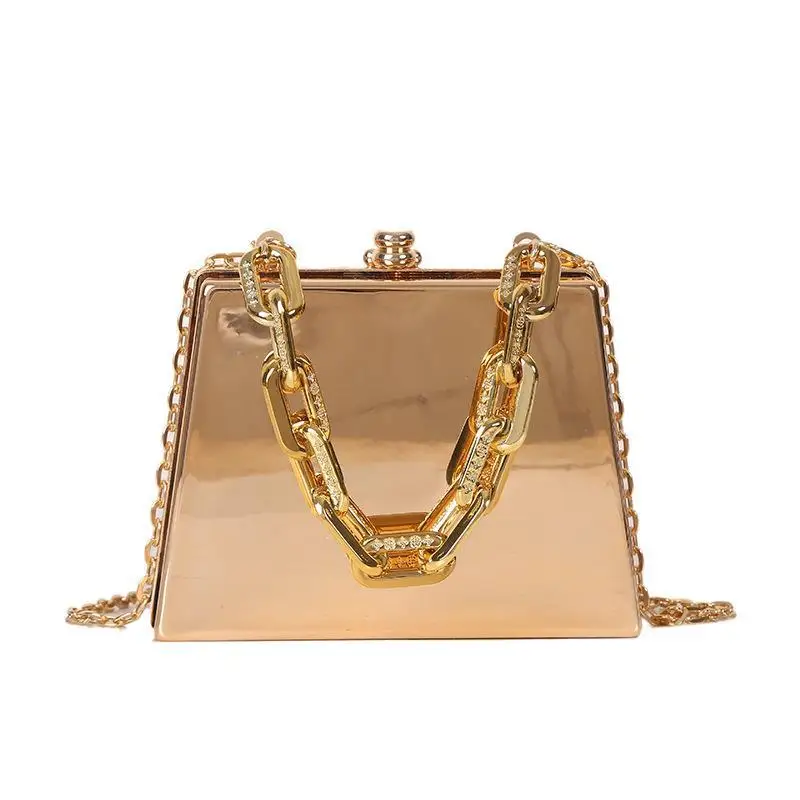 Metal Small Bag 2023 European And American Fashion Shiny Retro Texture I Girl Chain One Shoulder Box Bag Women Purse And Handbag