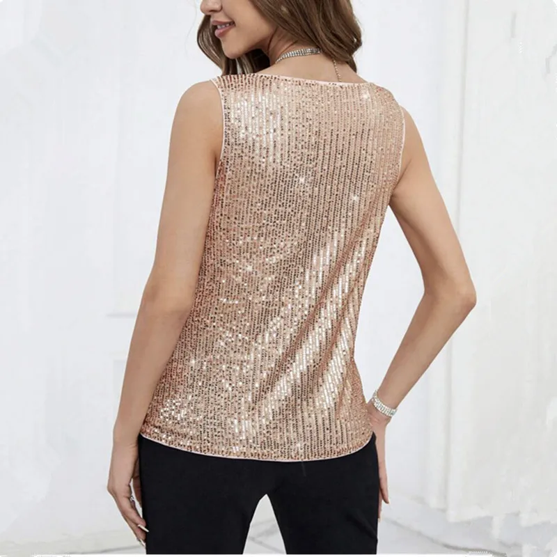 Женский топ с блестками однотонная майка футболка Модный повседневный пуловер