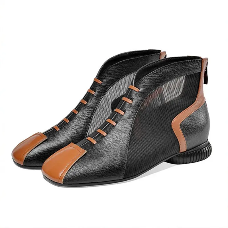 

Femmes Bottes Women Classic High Quality Square Heel Boots Lady Fashion Black Mesh Breathable Comfort Heel Shoes Zapatos E534