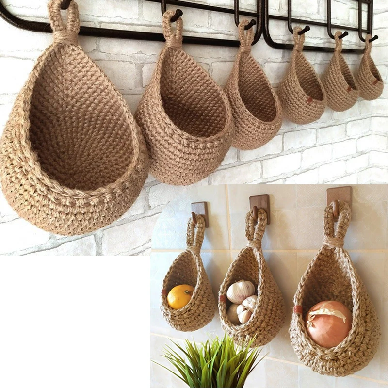 Wall Hanging Vegetable and Fruit Basket Woven Fruit Basket For Kitchen Table Wall Hanging Storage Basket Kitchen Organizer
