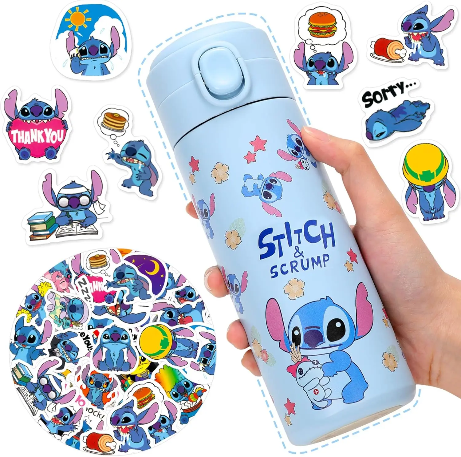 420 мл термос милый Дисней Лило и Стич Kawaii Stitch наклейки на чашку воды из