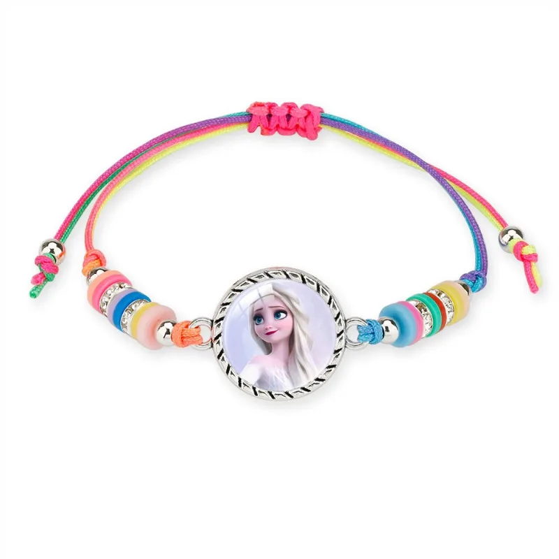 

Disney Cartoon Rainbow Weaving Cute Cartoon Character Elsa Princess Bracelet Girl Bracelet Student Colored Bracelet Jewelry