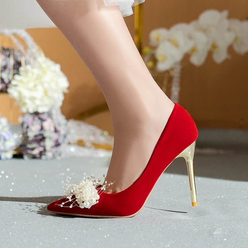 

Wedding Shoes Banquet Women's High Heel Shoes 2022 New Style Four Seasons Large Size WOMEN'S Shoes Thin Heeled Bride Shoe