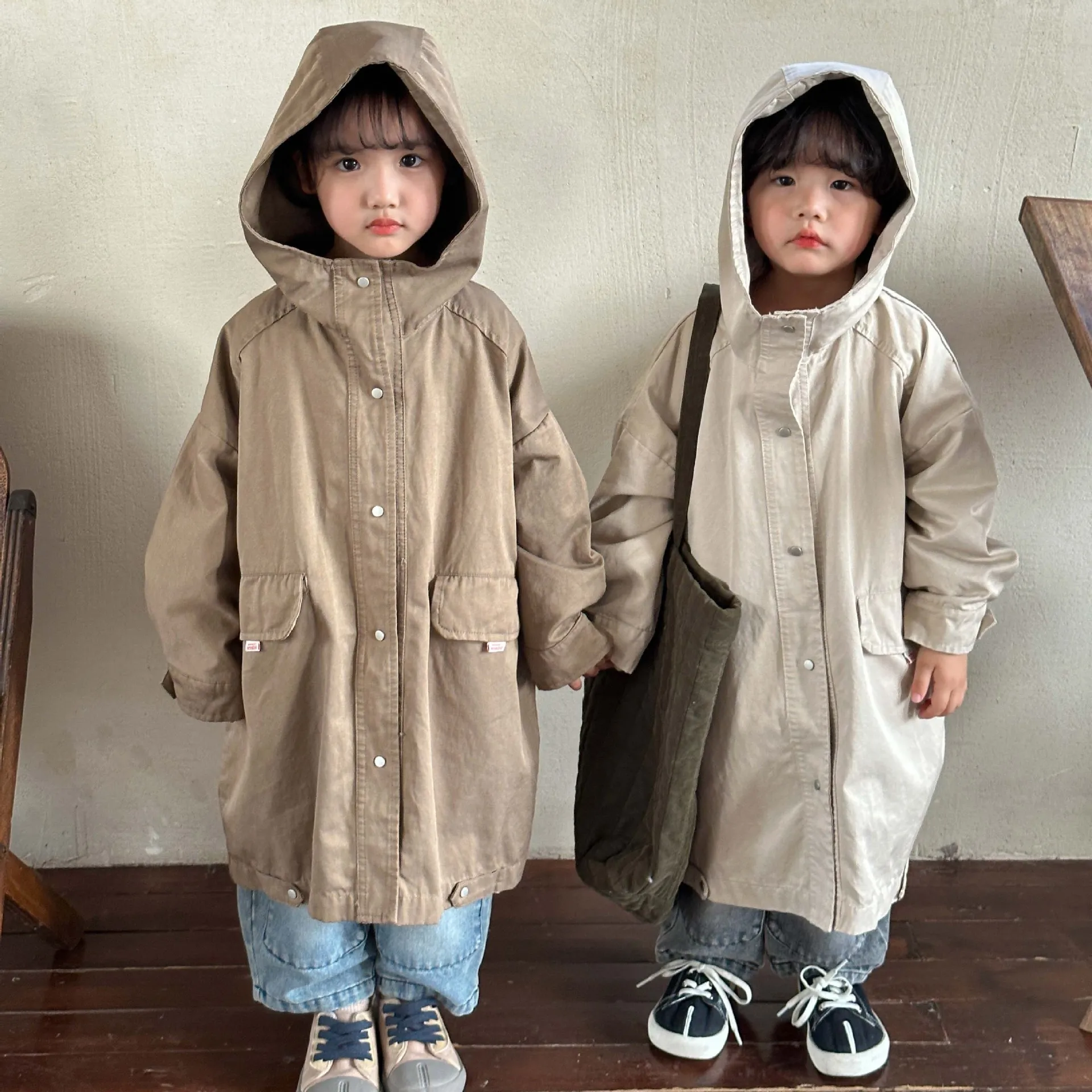 

New Children Solid Casual Hooded Windbreak Boy Girl Baby Fashion Full Sleeves Tops Kid Cotton Loose Coats Infant Pockets Jacket