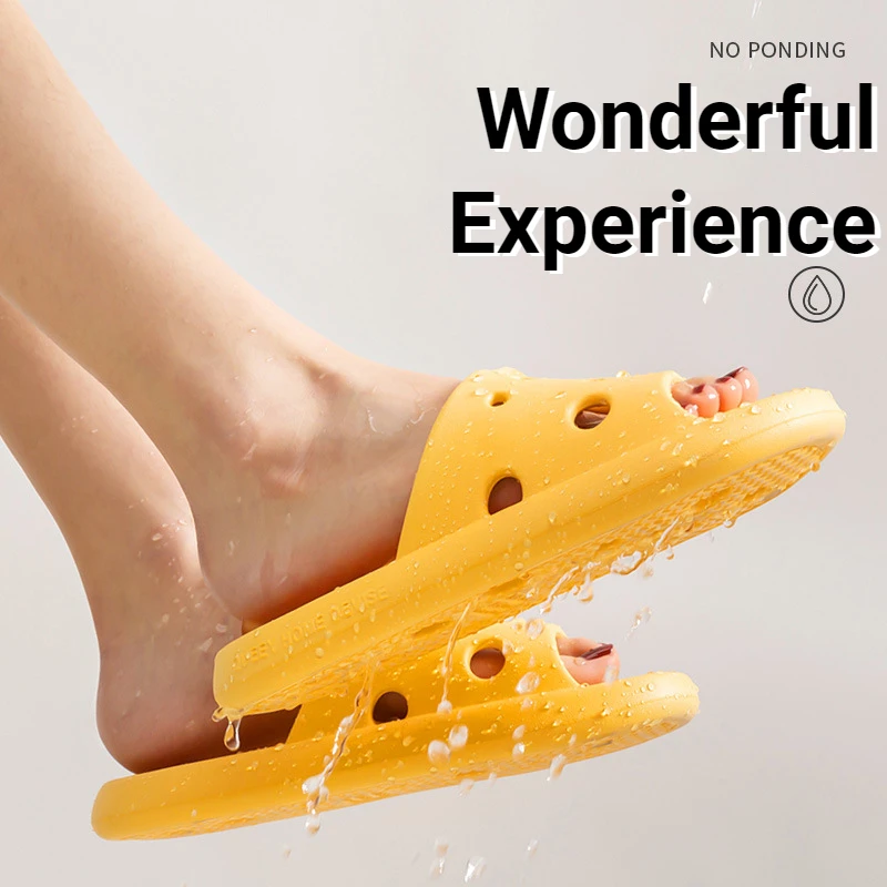 Bathroom House Cheese Shower Slippers Lightweight Water Leaky Beach Flip Flop Swimming Water Leaking Quick Drying Sandals Ladies