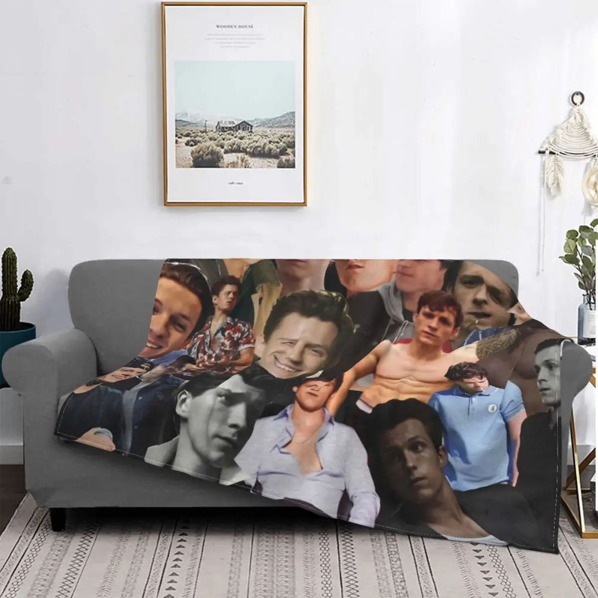 

Tom Holland Stickers Photo Collage Blanket Modern Stitch Warm Breathable Coral Fleece Throw Blankets For Bed Office