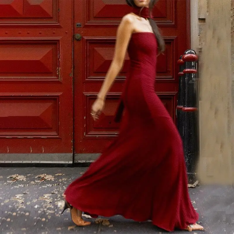 

Женское элегантное платье-Русалка с воротником-стойкой, облегающее вечернее платье с нагрудной шалью, лето 2023