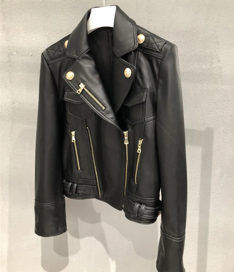 Women's Motorcycle Leather Jacket Spring Autumn New Slim Genuine Sheepskin Coat Casual Lady Fashion Outerwear