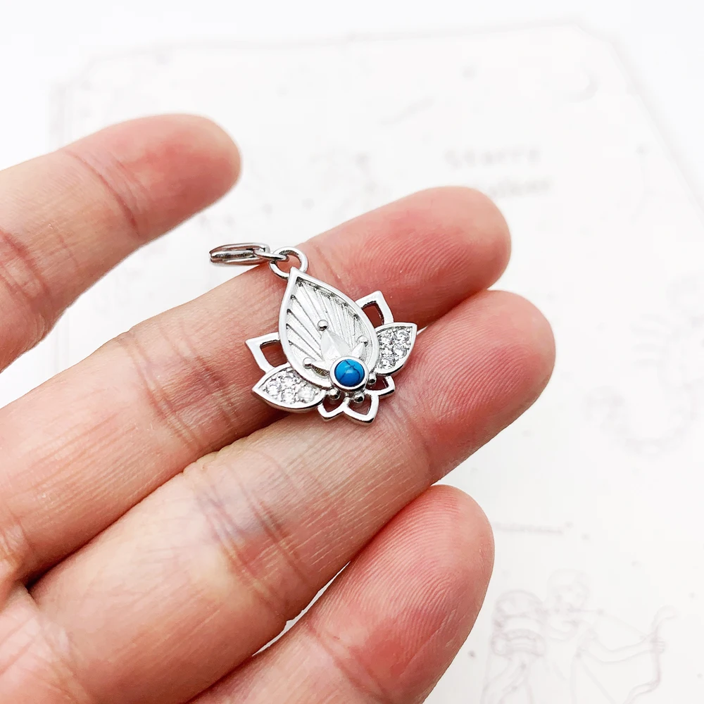 Trendy Buddhism Lotus Pendant Charm For Women Minimalist 925 Sterling Silver Turquoise Gift |