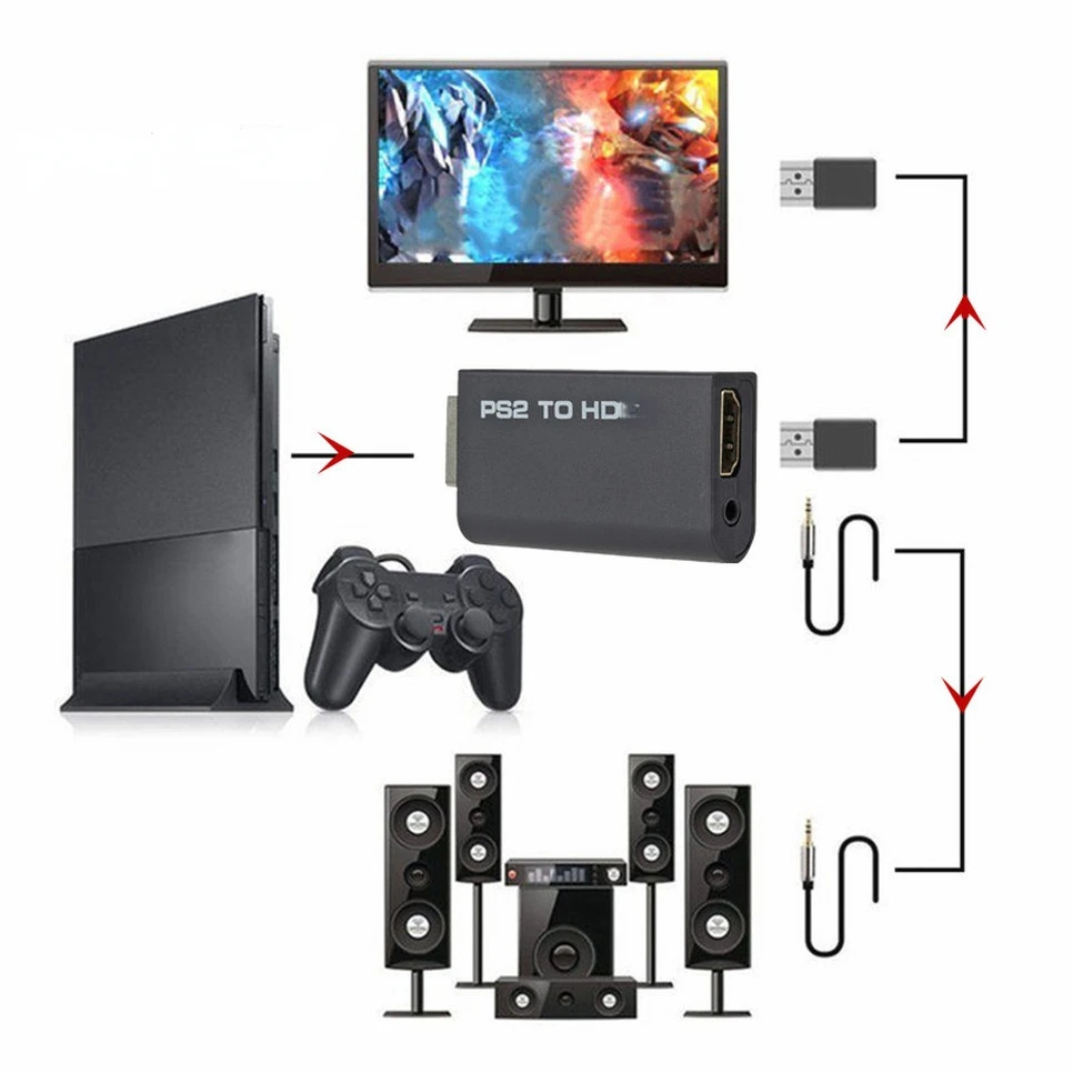 Адаптер для PS2-HDMI-совместимый преобразователь 480i/480p/576i аудио-видео с аудиокабелем