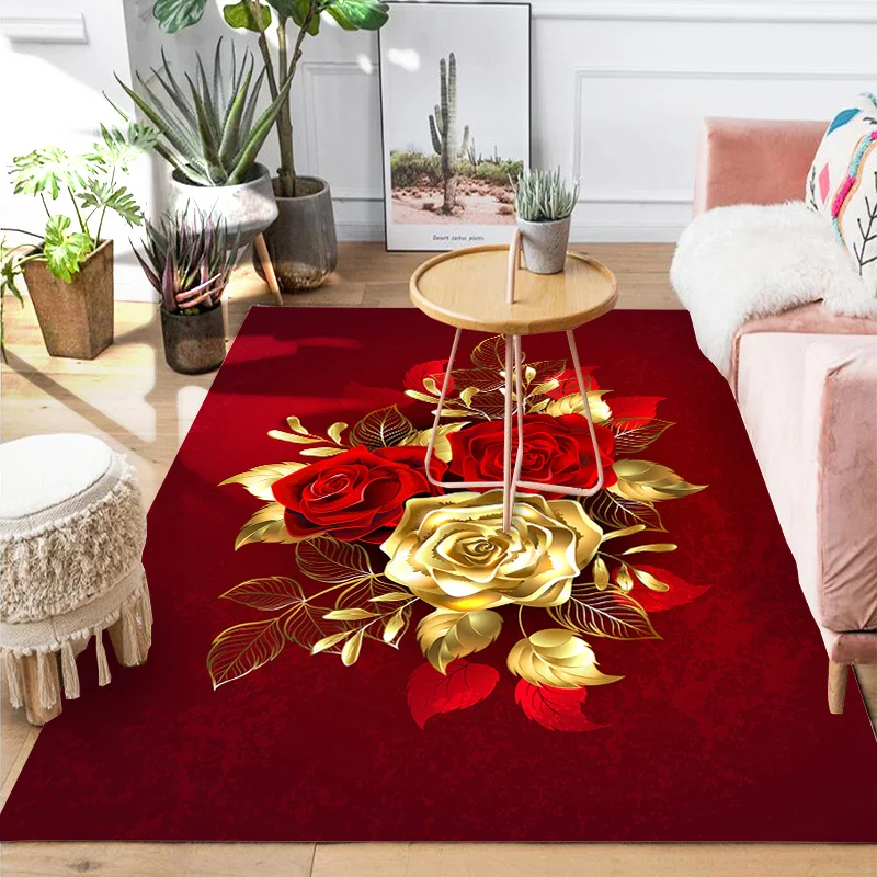 LOUSIDREAM Flower Pattern Skull Carpet Living Room Home Decor Sofa Table Rug Anti Slip Chair Cushion Lounge Mat