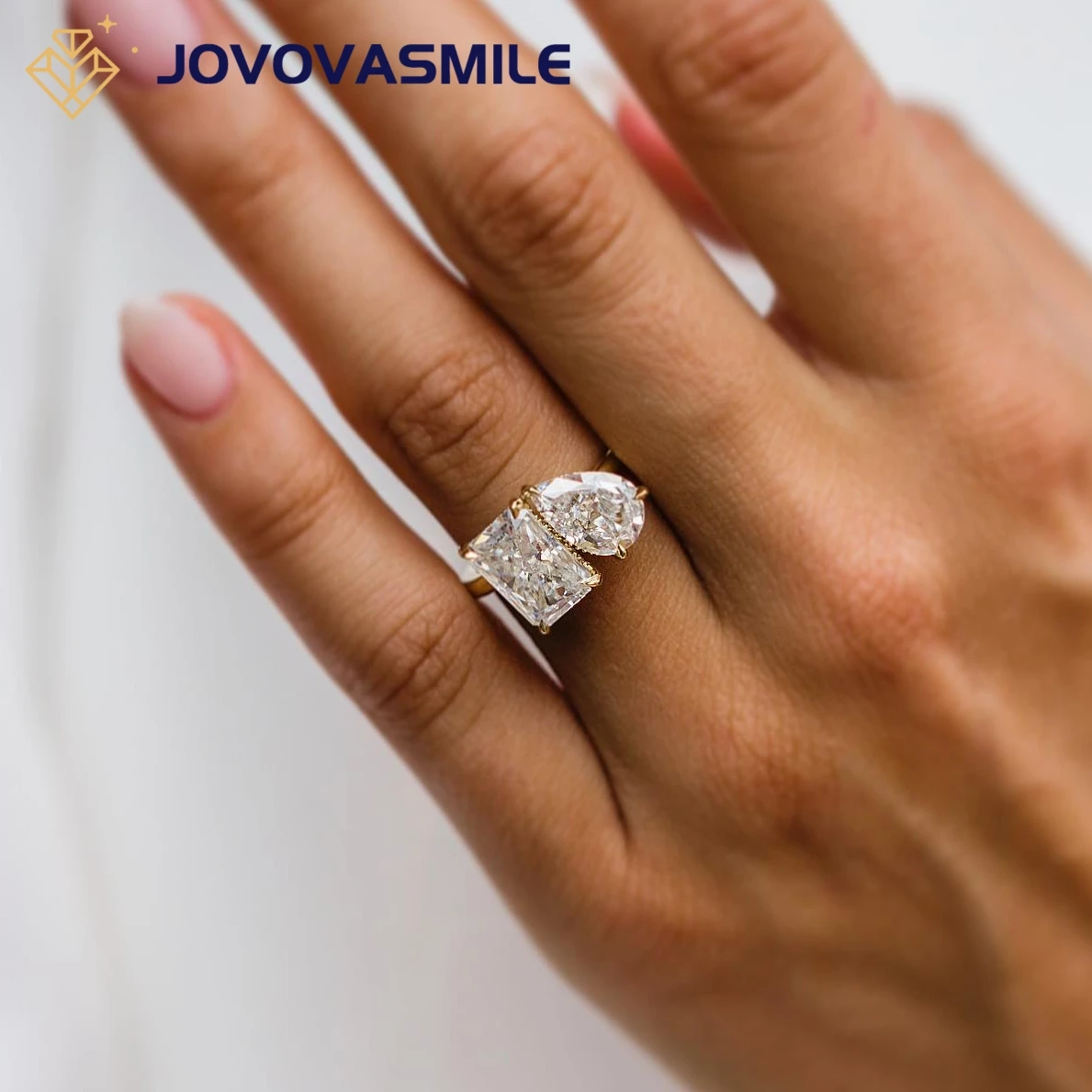 JOVOVASMILE 6 карат муассанит Ring 3Ct 10x7 мм измельченный лед и 3 Ct 11x7 груша для женщин