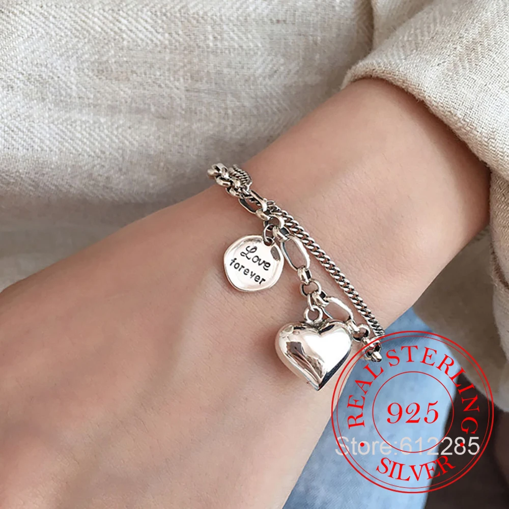 

Женский двухслойный браслет из серебра 925 пробы с надписью «Love»