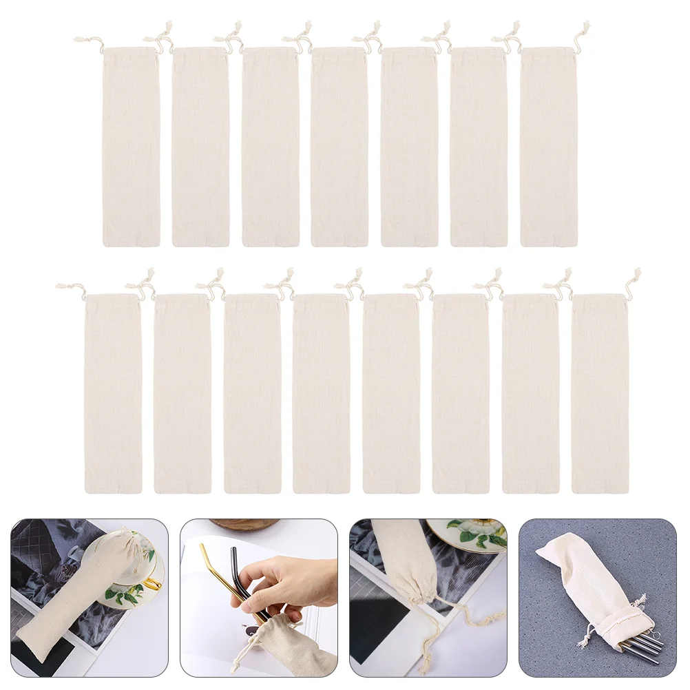 

Straw Pouch Case Straws Cutlery Storage Travel Drawstring Steel Stainless Carrying Holder Linen Reusable Drinking Tableware