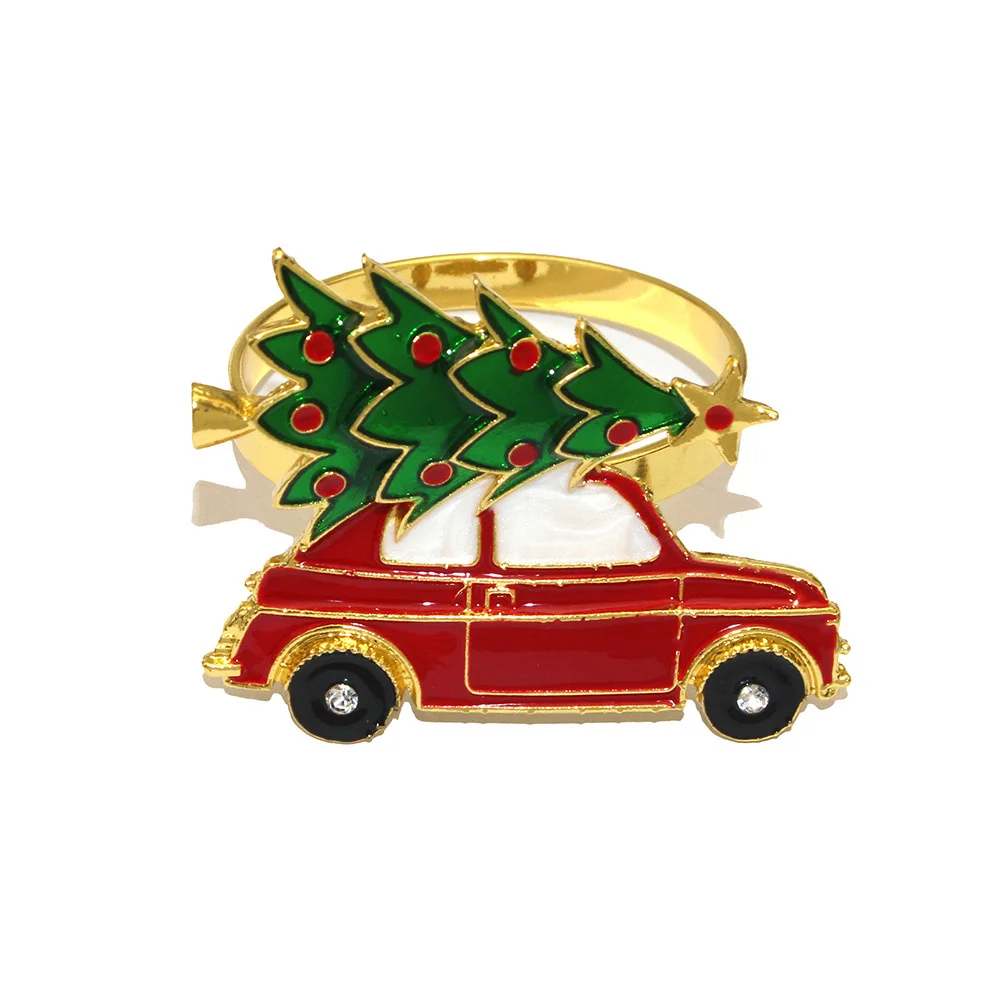 

6 шт., рождественские кольца для салфеток, золотой держатель для салфеток, металлическая рождественская елка, снежинка, олень, пряжка для салфеток для рождественской вечеринки, декор стола