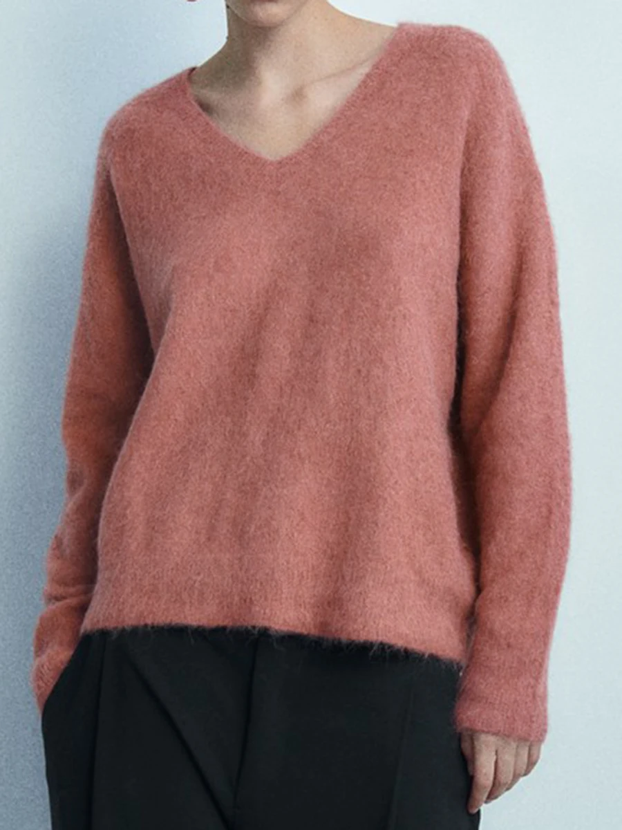 

Женский винтажный свитер с V-образным вырезом, длинным рукавом