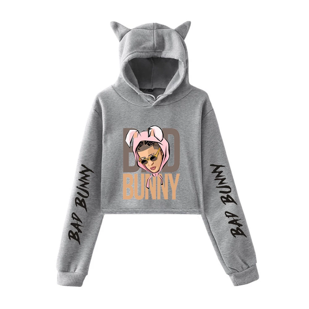 

Bad Bunny America High Street hip-hop spring Graphic hoody Cartoon Print Casual Harajuku Cool Crop top Men Streetwear