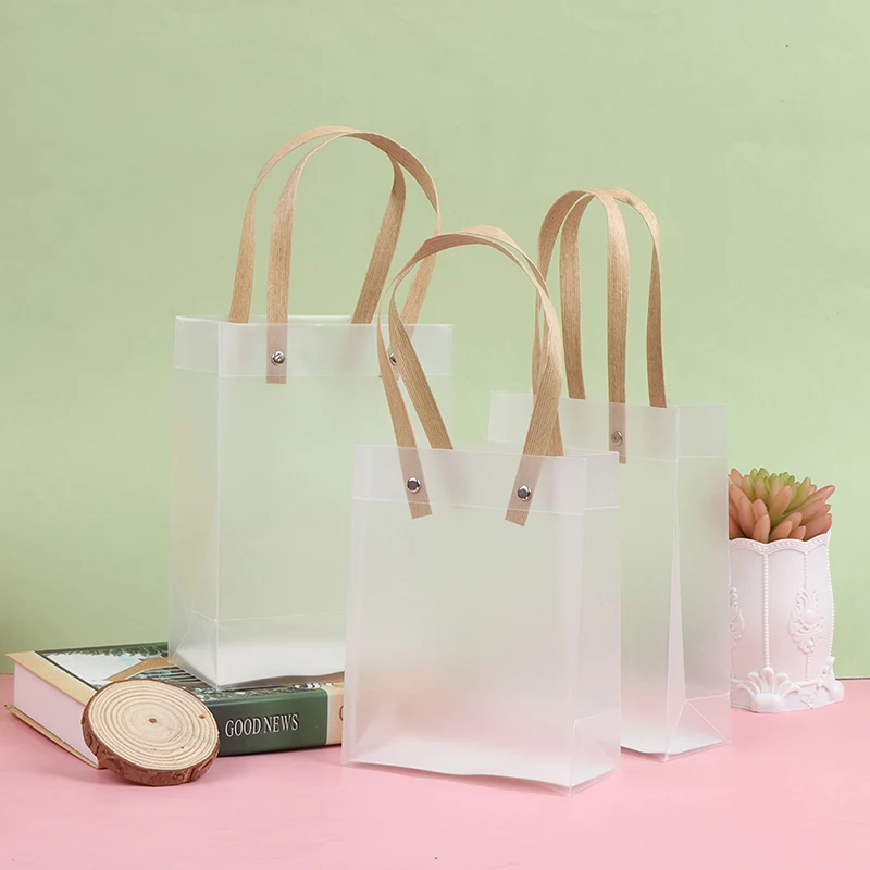 

Clear PVC Frosted PP Handbag Eco-Friendly Shopping Bag Candy Gift Wrapping Wedding Souvenir Flowers Wedding Gift Packaging Bag