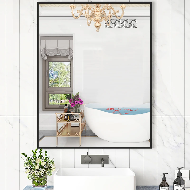 

Зеркало антизапотевающее черное прямоугольное, стеклянное современное дизайнерское зеркало для ванной комнаты, туалета, аксессуары
