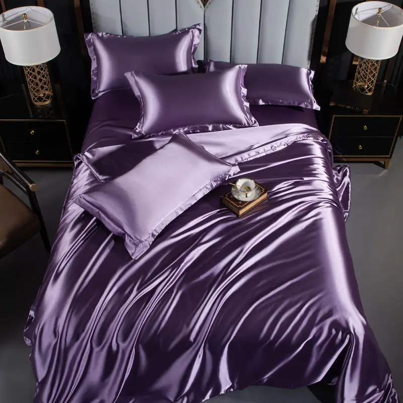 

Bedding Set Solid Color Luxury Bedding Kit Rayon Satin Duvet Cover Set Twin Queen King Size Bed Set 2pcs/3pcs/4pcs