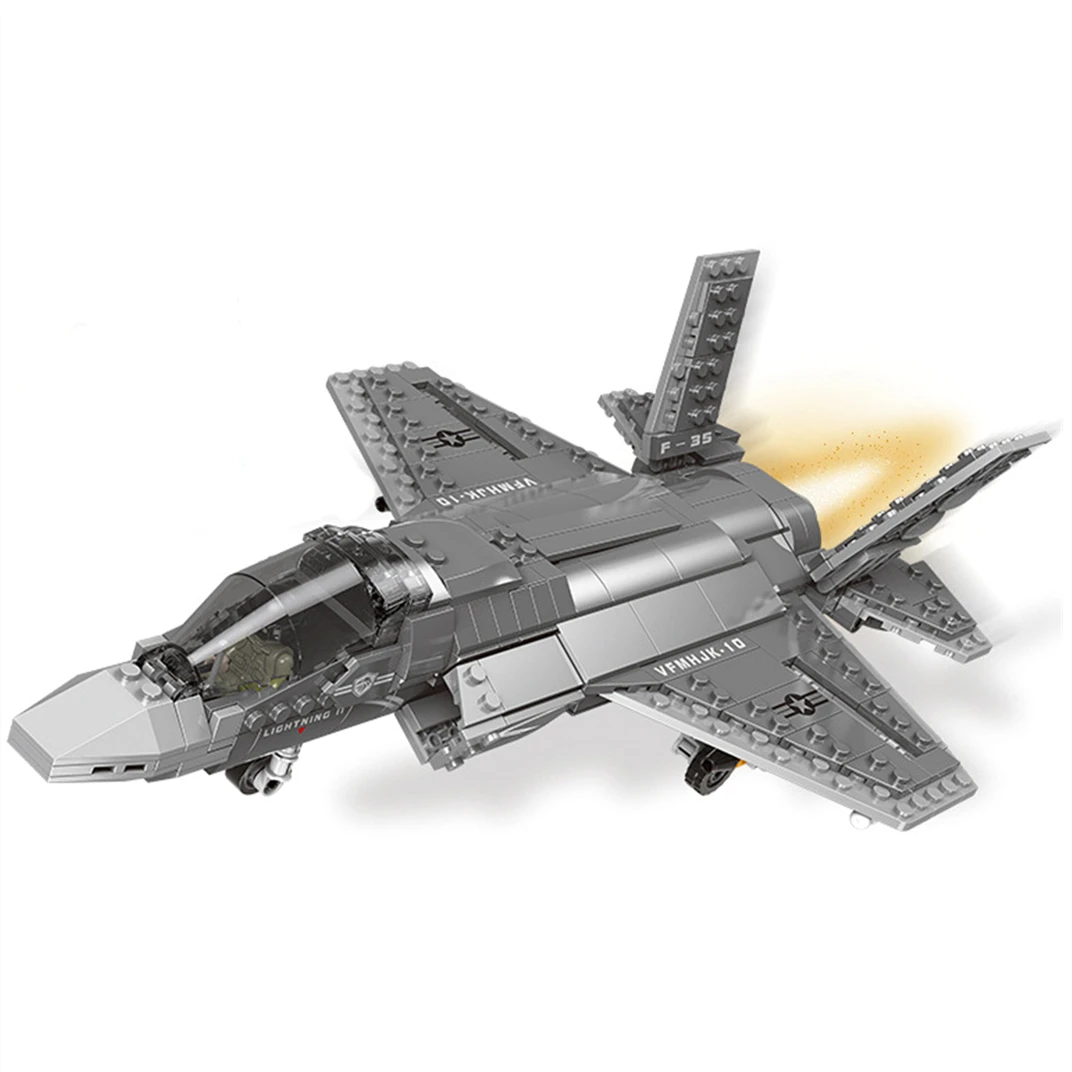 

Military F35 Combat Aircraft Building Blocks Lightning Fighter Army Weapon Airplane Model Bricks Toys for Boys Birthday Gifts